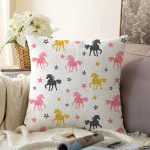 - Sonil-K1117-Gorsel - Realhomes  Realhomes Renkli Unicorn At Tasarımlı Dijital Baskılı Modern Raşel Kadife Yastık Kırlent Kılıfı Realhomes