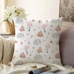 Realhomes Flamingo ve Fil Motifli Özel Tasarım Dijital Baskılı Modern Raşel Kadife Yastık Kırlent Kılıfı Realhomes
