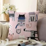 - Печать - Realhomes  Realhomes Sevimli Kediler Özel Tasarım Dijital Baskılı Modern Raşel Kadife Yastık Kırlent Kılıfı Realhomes