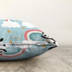 - Print - Realhomes Realhomes Mavi Zeminde Gökkuşağı Motifli Panda Özel Tasarım Dijital Baskılı Modern Raşel Kadife Yastık Kırlent Kılıfı Realhomes