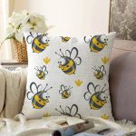 - ship - Realhomes Sevimli Arı Dijital Baskılı Özel Tasarım Modern Raşel Kadife Yastık Kırlent Kılıfı Realhomes