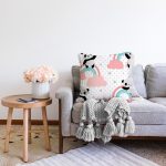 Gökkuşağı Ve Panda Dijital Baskılı Özel Tasarım Modern Raşel Kadife Yastık Kırlent Kılıfı Realhomes