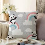Gökkuşağı Ve Panda Desenli Dijital Baskılı Özel Tasarım Modern Şönil Yastık Kırlent Kılıfı Realhomes