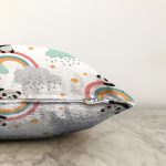 Panda Gökkuşağı Sevimli Tasarım Dijital Baskılı Özel Tasarım Modern Raşel Kadife Yastık Kırlent Kılıfı Realhomes