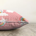 - Print - Realhomes Gökkuşağı Ve Sevimli Tavşan Dijital Baskılı Özel Tasarım Modern Raşel Kadife Yastık Kırlent Kılıfı Realhomes