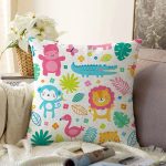 Bebek Desenli Sevimli Hayvanlar Dijital Baskılı Özel Tasarım Modern Raşel Kadife Yastık Kırlent Kılıfı Realhomes