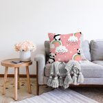 - Print - Realhomes  Pembe Zeminde Bulutlar Ve Panda Dijital Baskılı Özel Tasarım Modern Raşel Kadife Yastık Kırlent Kılıfı Realhomes