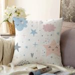 Sevimli Yıldızlar Ve Bulut Desenli Dijital Baskılı Özel Tasarım Modern Raşel Kadife Yastık Kırlent Kılıfı Realhomes