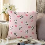 - panda07 - Realhomes Kalp Ve Sevimli Pandalar Dijital Baskılı Özel Tasarım Modern Raşel Kadife Yastık Kırlent Kılıfı Realhomes