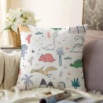 Bebek Desenli Sevimli Dinozorlar Dijital Baskılı Özel Tasarım Modern Raşel Kadife Yastık Kırlent Kılıfı Realhomes