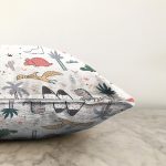 Bebek Desenli Sevimli Dinozorlar Dijital Baskılı Özel Tasarım Modern Raşel Kadife Yastık Kırlent Kılıfı Realhomes