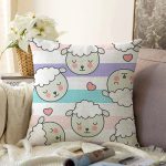 - Merry Christmas 2018 - Realhomes  Uyuyan Koyunlar Sevimli Tasarım Dijital Baskılı Özel Tasarım Modern Raşel Kadife Yastık Kırlent Kılıfı Realhomes