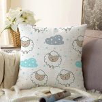 - Merry Christmas 2018 - Realhomes  Beyaz Zeminde Uyuyan Koyun Motifli Dijital Baskılı Özel Tasarım Modern Raşel Kadife Yastık Kırlent Kılıfı Realhomes