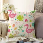 Krem Zeminde Flamingo Desenli Dijital Baskılı Özel Tasarım Modern Raşel Kadife Yastık Kırlent Kılıfı Realhomes