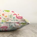 Krem Zeminde Flamingo Desenli Dijital Baskılı Özel Tasarım Modern Raşel Kadife Yastık Kırlent Kılıfı Realhomes