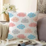 Rengarenk Bulut Tasarımlı Dijital Baskılı Özel Tasarım Modern Raşel Kadife Yastık Kırlent Kılıfı Realhomes