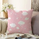 - Основные RGB - Realhomes Pembe Zeminde Beyaz Bulutlar Dijital Baskılı Özel Tasarım Modern Raşel Kadife Yastık Kırlent Kılıfı Realhomes