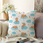 Bulut Üstünde Sevimli Ayıcıklar Dijital Baskılı Özel Tasarım Modern Raşel Kadife Yastık Kırlent Kılıfı Realhomes