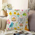 - Pictulandra 20 - Realhomes Tavşan Ve Yumurta Desenli Dijital Baskılı Özel Tasarım Modern Şönil Yastık Kırlent Kılıfı Realhomes