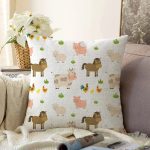 - Основные RGB - Realhomes  Sevimli İnek Ve At Desenli Dijital Baskılı Özel Tasarım Modern Raşel Kadife Yastık Kırlent Kılıfı Realhomes