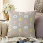 - Sonil-K1175-Gorsel - Realhomes  Gri Zeminde Yıldız Ve Bulutlar Dijital Baskılı Özel Tasarım Modern Raşel Kadife Yastık Kırlent Kılıfı Realhomes