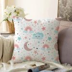 Ay Gökkuşağı Ve Yıldız Desenli Dijital Baskılı Özel Tasarım Modern Raşel Kadife Yastık Kırlent Kılıfı Realhomes