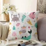 - Children seamless background with unicorns - Realhomes  Sevimli Hayvanlar Desenli Dijital Baskılı Özel Tasarım Modern Raşel Kadife Yastık Kırlent Kılıfı Realhomes