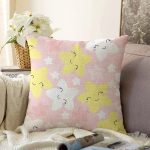 - Печать - Realhomes Gülümseyen Yıldız Motifli Dijital Baskılı Özel Tasarım Modern Raşel Kadife Yastık Kırlent Kılıfı Realhomes