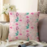 - mermaidwithfishes - Realhomes Pembe Zeminde Deniz Kızı Dijital Baskılı Özel Tasarım Modern Raşel Kadife Yastık Kırlent Kılıfı Realhomes