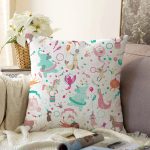 - Печать - Realhomes  Sirkte Sevimli Hayvanlar Desenli Dijital Baskılı Özel Tasarım Modern Raşel Kadife Yastık Kırlent Kılıfı Realhomes