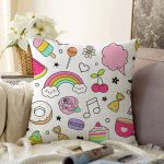 Bebek Temalı Sevimli Motifler Dijital Baskılı Özel Tasarım Modern Raşel Kadife Yastık Kırlent Kılıfı Realhomes