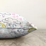 - Decor elements set with cartoon clouds, rain, wind, umbrella, half moon on white background. Seamless pattern. Can be used for sticker, patch, textile, fabric print, poster, baby shower design, party - Realhomes  Sevimli Bulut Ve Ay Temalı Dijital Baskılı Özel Tasarım Modern Raşel Kadife Yastık Kırlent Kılıfı Realhomes