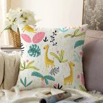 - Печать - Realhomes Zürafa Ve Orman Temalı Dijital Baskılı Özel Tasarım Modern Raşel Kadife Yastık Kırlent Kılıfı Realhomes