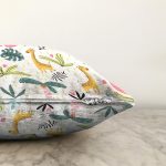 - Печать - Realhomes Zürafa Ve Orman Temalı Dijital Baskılı Özel Tasarım Modern Raşel Kadife Yastık Kırlent Kılıfı Realhomes