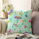 - Flower pattern with decorative insects - Realhomes Yeşil Zeminde Kelebekler Dijital Baskılı Özel Tasarım Modern Raşel Kadife Yastık Kırlent Kılıfı Realhomes