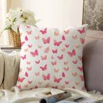Kızıl Kelebek Motifli Dijital Baskılı Özel Tasarım Modern Raşel Kadife Yastık Kırlent Kılıfı Realhomes
