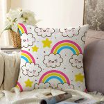 - Печать - Realhomes  Gökkuşağı Motifli Dijital Baskılı Özel Tasarım Modern Raşel Kadife Yastık Kırlent Kılıfı Realhomes