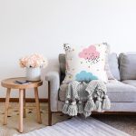 - Print - Realhomes  Sevimli Yağmur Bulutları Realhomes Dijital Baskılı Özel Tasarım Modern Raşel Kadife Yastık Kırlent Kılıfı Realhomes