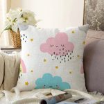 - Print - Realhomes  Sevimli Yağmur Bulutları Realhomes Dijital Baskılı Özel Tasarım Modern Raşel Kadife Yastık Kırlent Kılıfı Realhomes