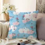 Sevimli Bulut Temalı Dijital Baskılı Özel Tasarım Modern Raşel Kadife Yastık Kırlent Kılıfı Realhomes