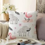 - Cute seamless pattern with African animals - Realhomes  Flamingo Ve Fil Motifli Dijital Baskılı Özel Tasarım Modern Raşel Kadife Yastık Kırlent Kılıfı Realhomes