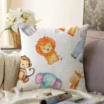 - Sonil-K1220-Gorsel - Realhomes Şirin Mutlu Orman Hayvanları Dijital Baskılı Özel Tasarım Modern Şönil Yastık Kırlent Kılıfı Realhomes