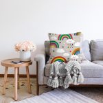 - Basic RGB - Realhomes  Gökkuşağı Ve Bulut Temalı Dijital Baskılı Özel Tasarım Modern Raşel Kadife Yastık Kırlent Kılıfı Realhomes