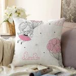 - Печать - Realhomes Balonlu Kız Motifli Dijital Baskılı Özel Tasarım Modern Raşel Kadife Yastık Kırlent Kılıfı Realhomes