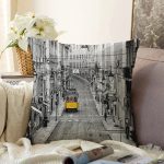 - Sonil-K123-Gorsel - Realhomes Şehir Tramvay Desenli Dijital Baskılı Dekoratif Modern Raşel Kadife Yastık Kırlent Kılıfı Realhomes