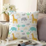 Zürafa Fil Temalı Dijital Baskılı Özel Tasarım Modern Raşel Kadife Yastık Kırlent Kılıfı Realhomes