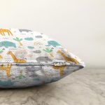 Zürafa Fil Temalı Dijital Baskılı Özel Tasarım Modern Raşel Kadife Yastık Kırlent Kılıfı Realhomes