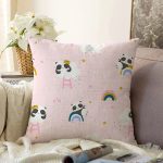 - cloudlest - Realhomes  Pembe Zeminde Panda Temalı Dijital Baskılı Özel Tasarım Modern Raşel Kadife Yastık Kırlent Kılıfı Realhomes