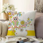 Baykuş Desenli Dijital Baskılı Dekoratif Modern Raşel Kadife Yastık Kırlent Kılıfı Realhomes