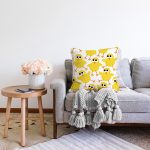 Sarı Civciv Desenli Dijital Baskılı Özel Tasarım Modern Raşel Kadife Yastık Kırlent Kılıfı Realhomes